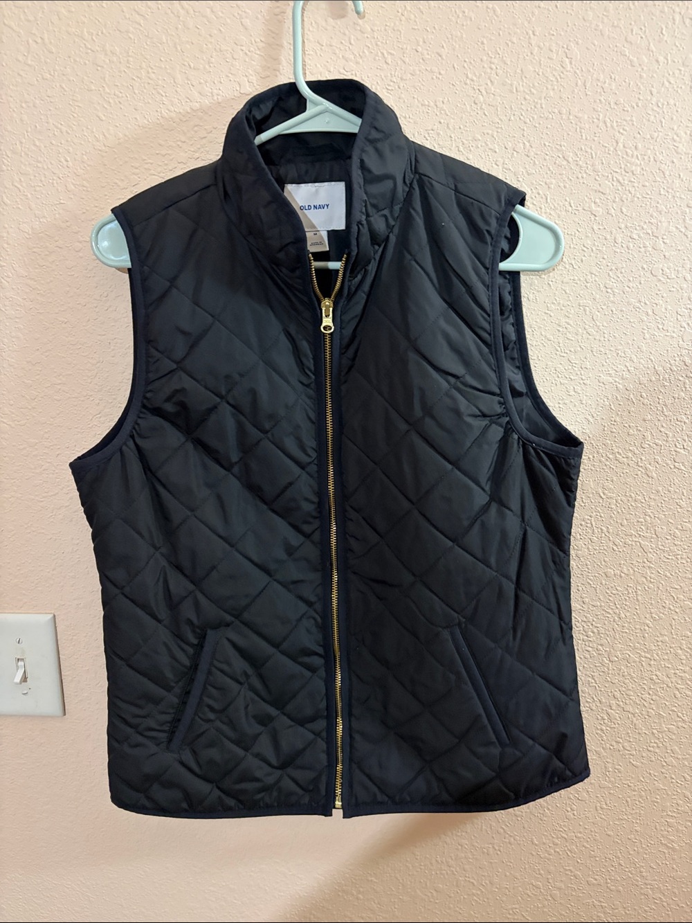 Old Navy Black Quilted Vest with Gold Zipper